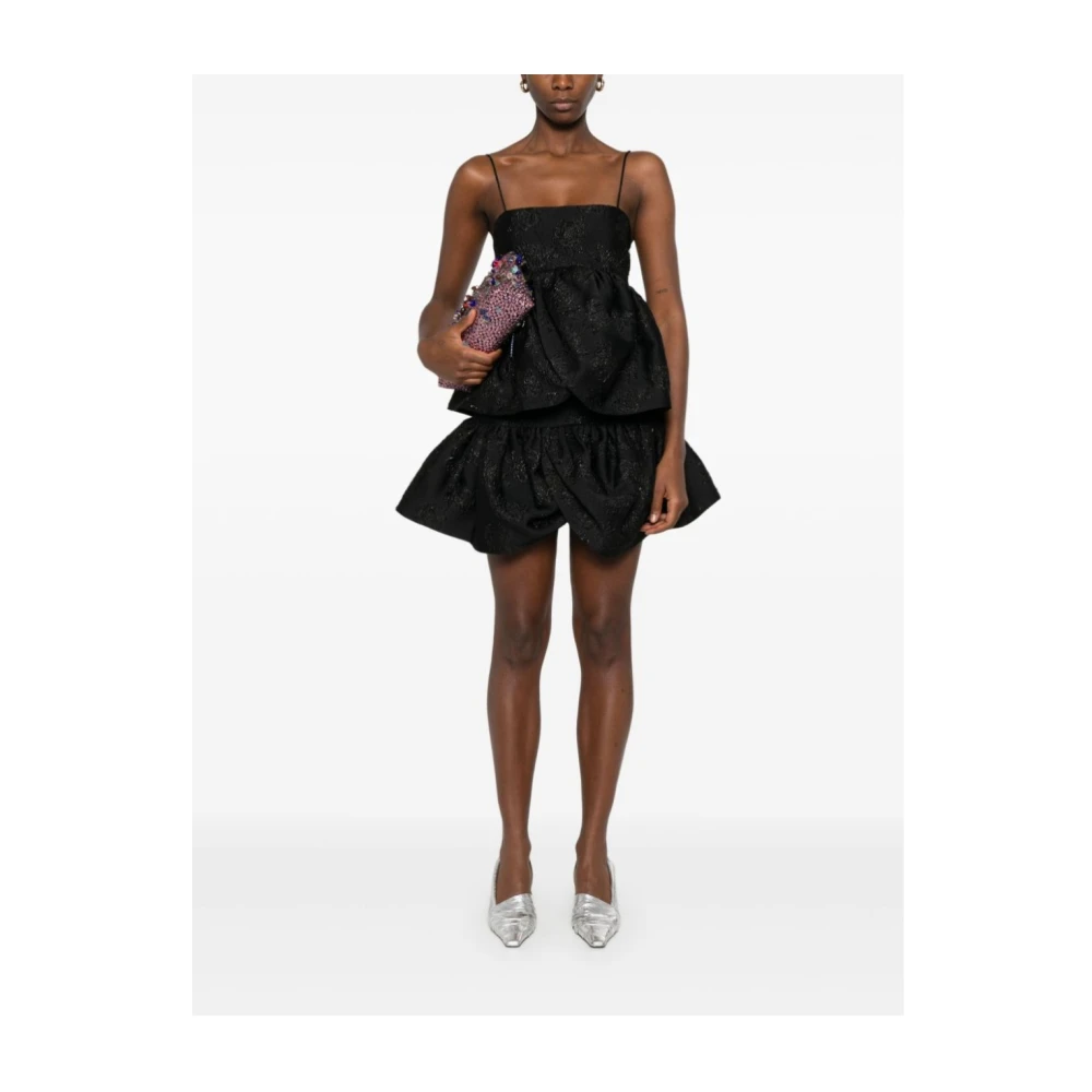 Rotate Birger Christensen Zwarte Jacquard Top met Drapering Black Dames