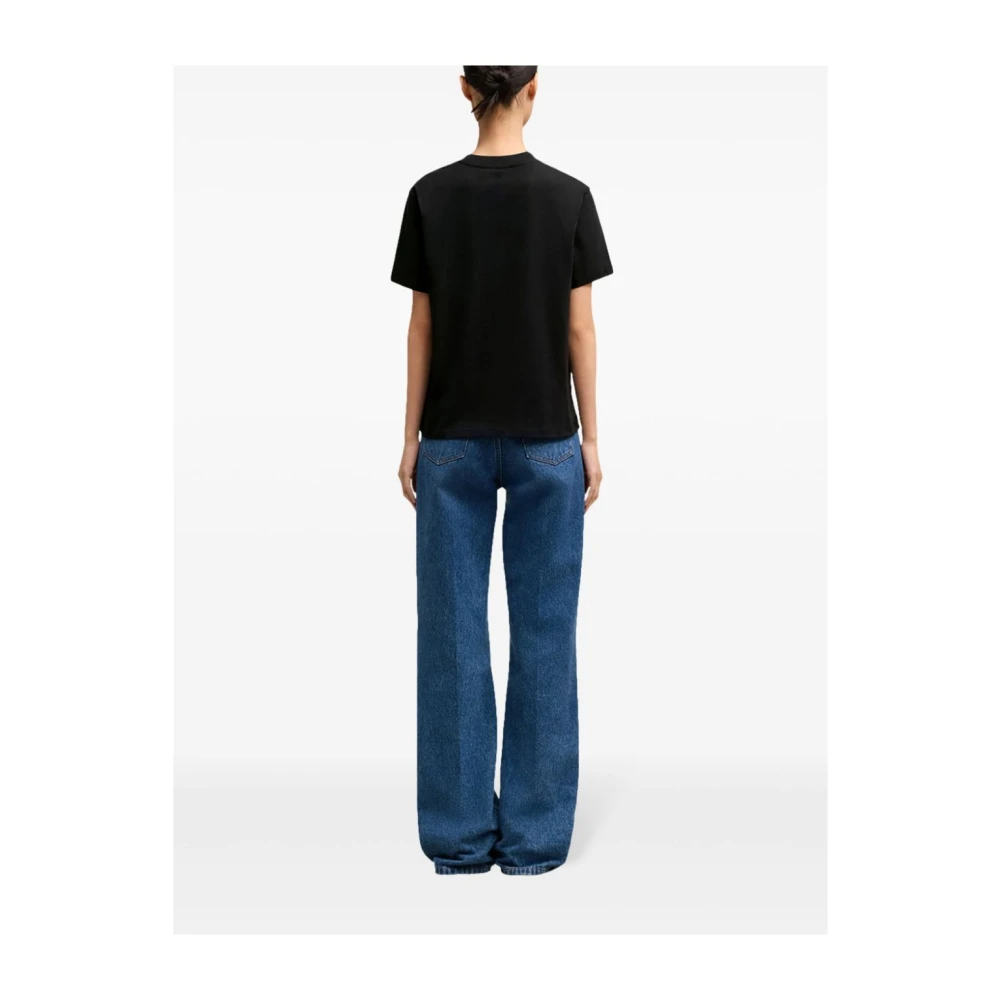 Ami Paris Zwarte Katoenen Jersey T-shirt met Ronde Hals Black Dames