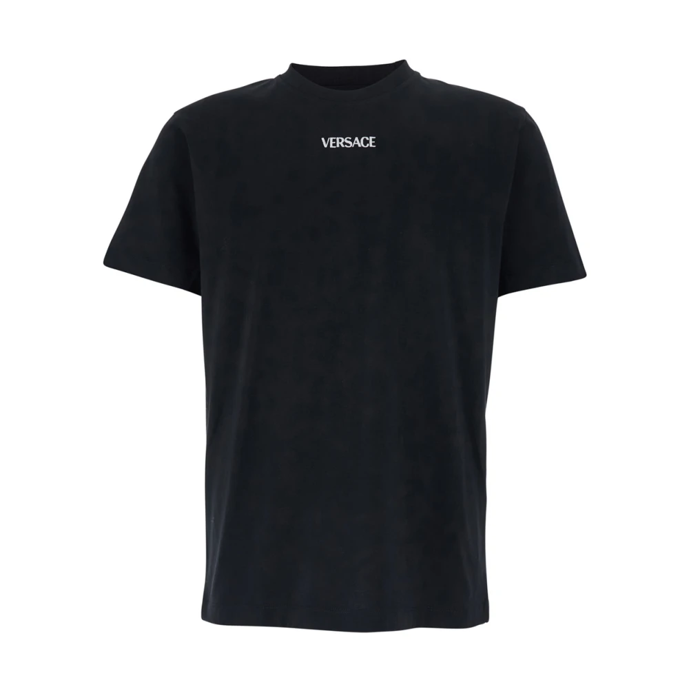 Versace Herr Svart Toppar L, Bomull, Broderad Slim T-Shirt I Bomullsjersey