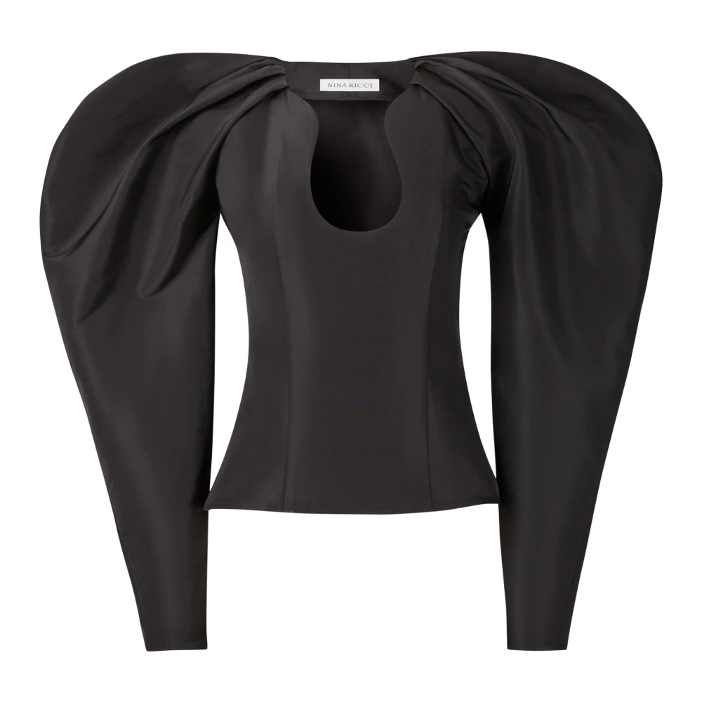 Nina Ricci Zwarte Taffeta Top met Cocoon Mouwen Black Dames