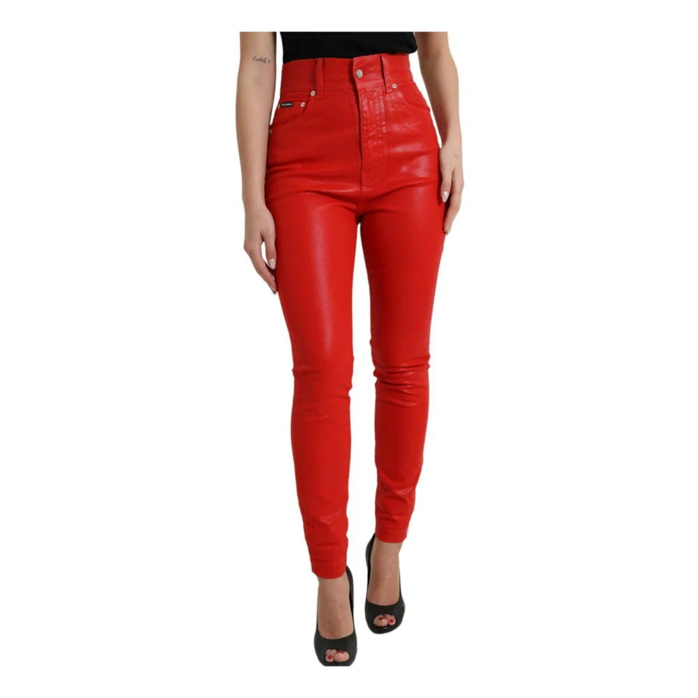 Dolce & Gabbana Rode High Waist Skinny Denim Jeans Red Dames