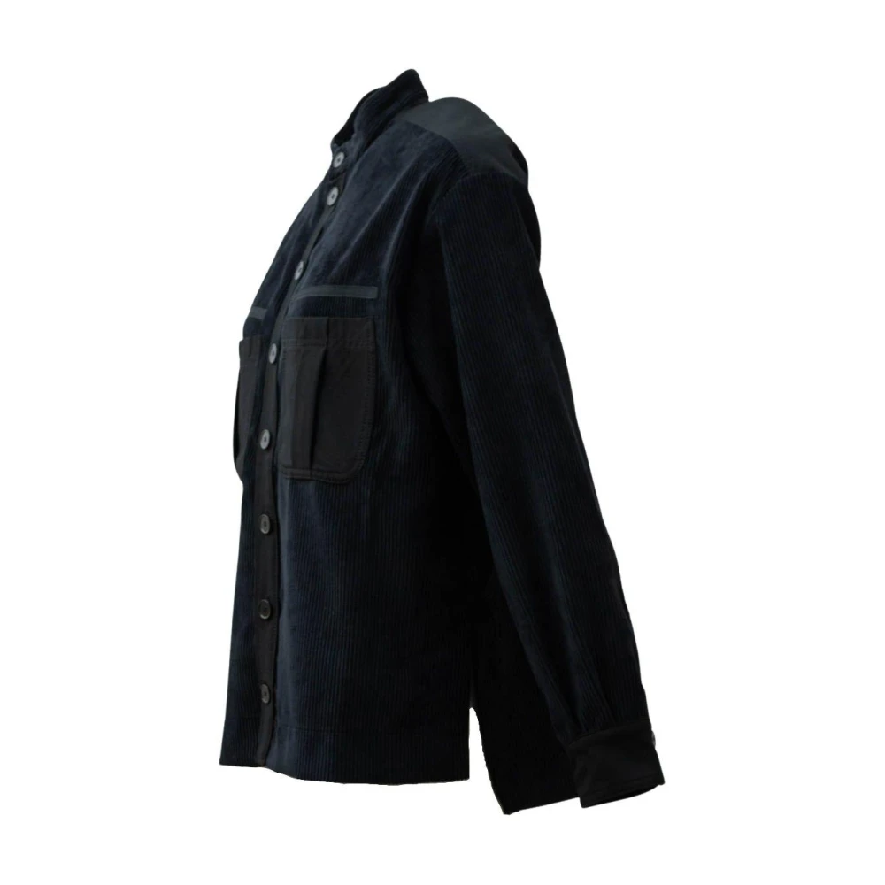 High Oversized Zwart Shirt met Militaire Stijl Zakken Black Dames
