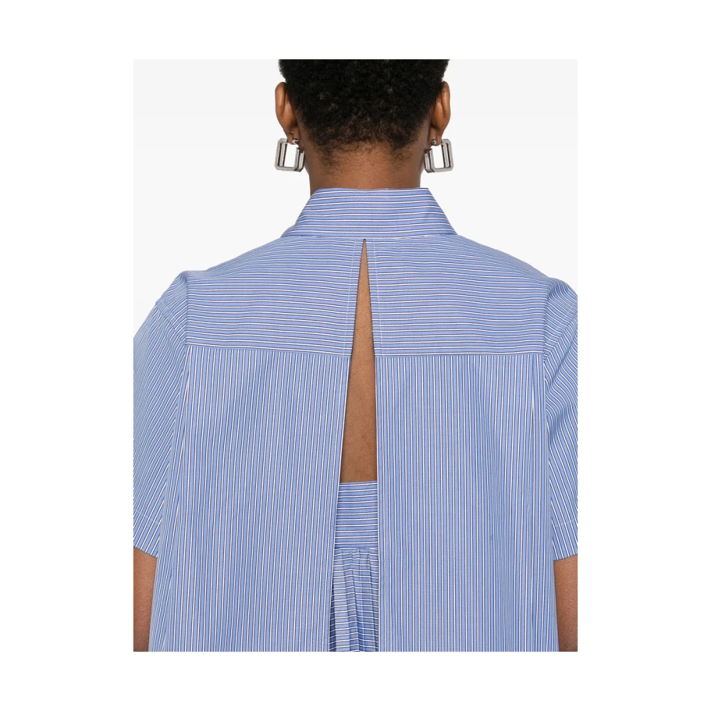 Sacai Blauwe Geplooide Overhemd met Borstzak Blue Dames
