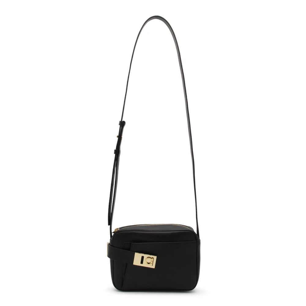 Salvatore Ferragamo Zwarte leren Gancini Crossbody tas Black Dames