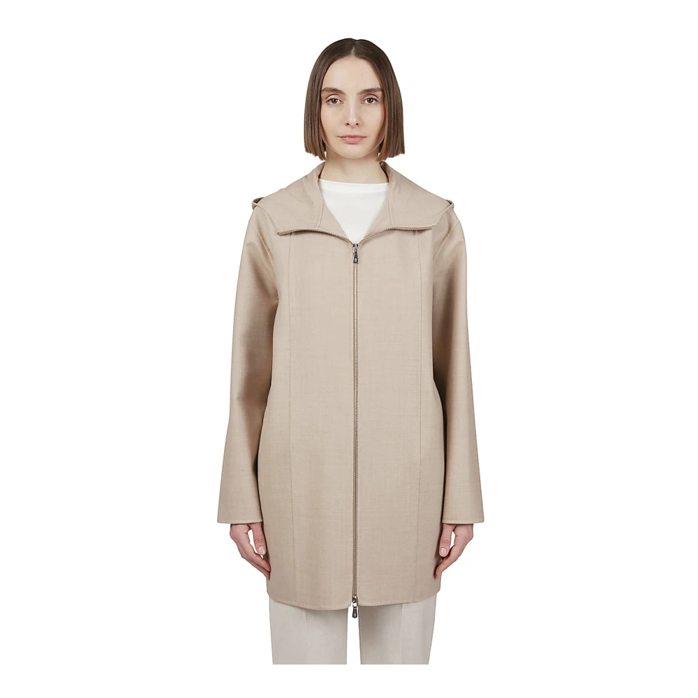 Eleventy Volledige rits capuchon wollen jas Beige Dames