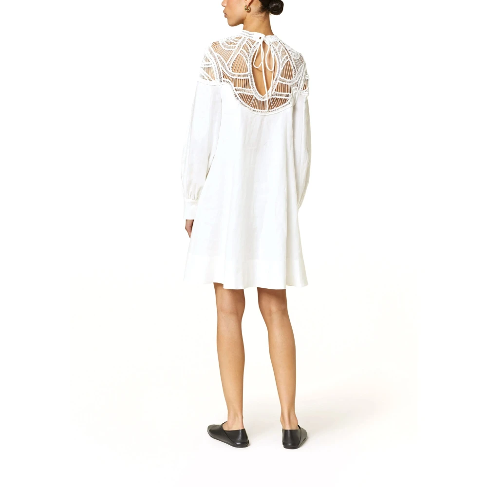 RIANI Linnen jurk met macramé ontwerp White Dames