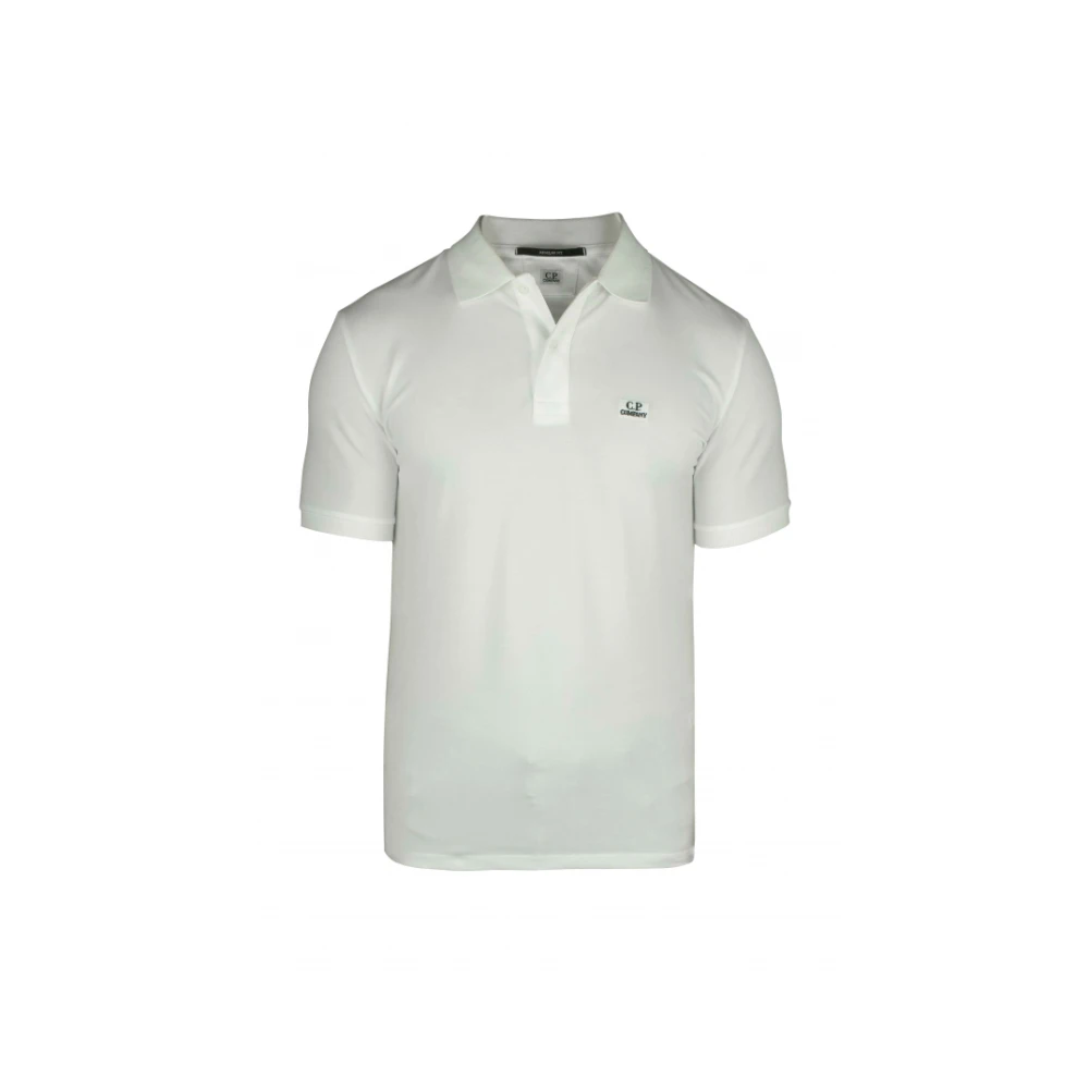 C.P. Company Witte Geborduurde Logo Polo Shirt White Heren