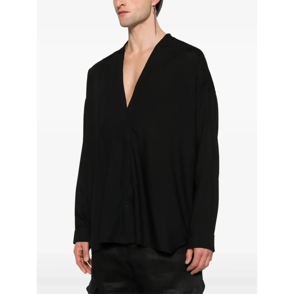 Rick Owens Zwart V-Hals Wollen Shirt Black Heren