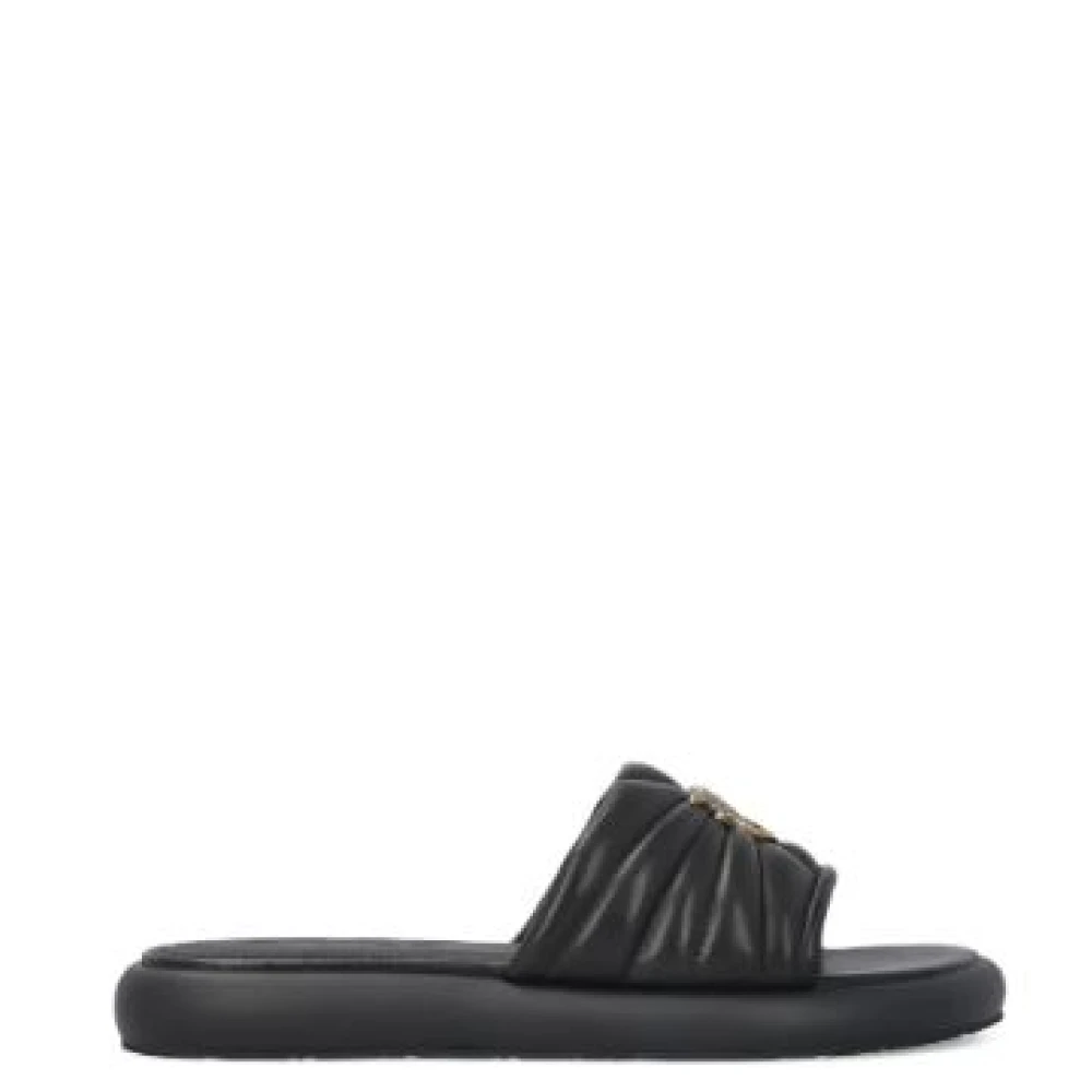 Pinko Women's Black Sliders, 3 Uk, Quilted Logo Appliqué Slip-On