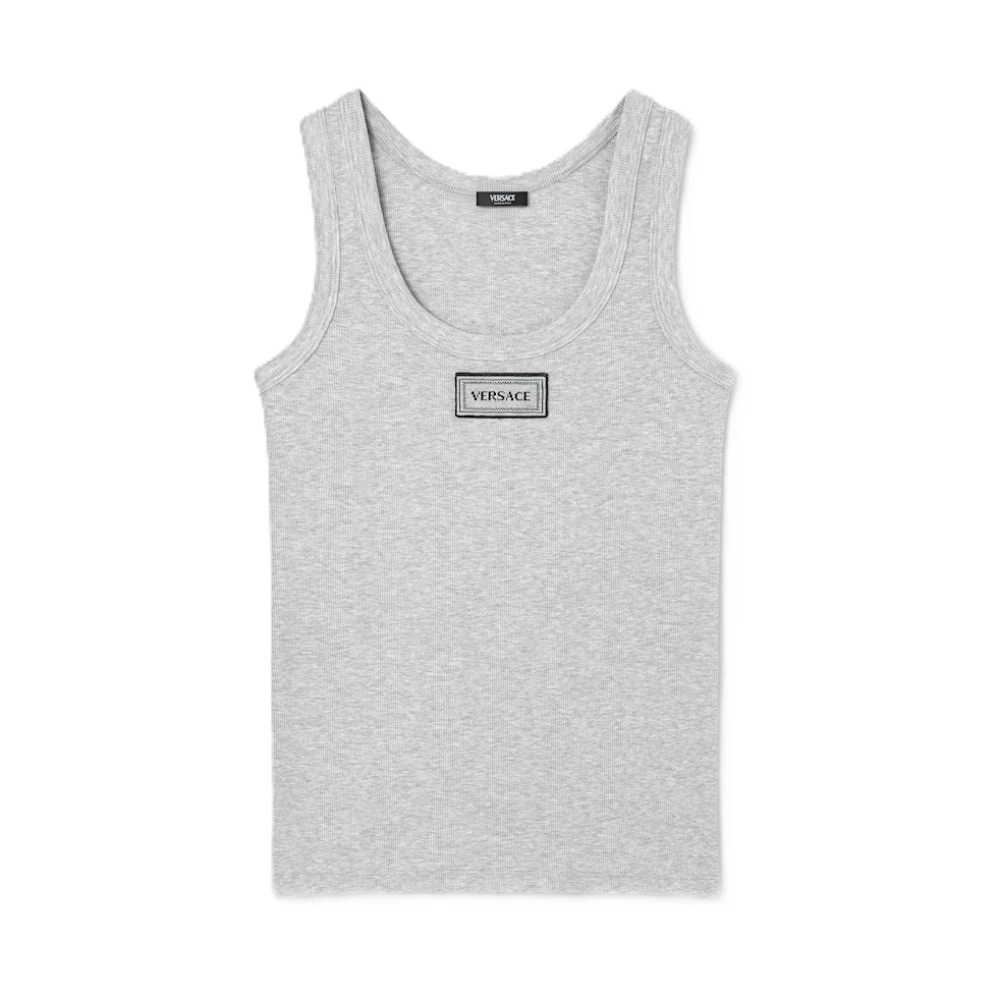 Versace Grå Stretch Ribbad Bomulls Tank Top