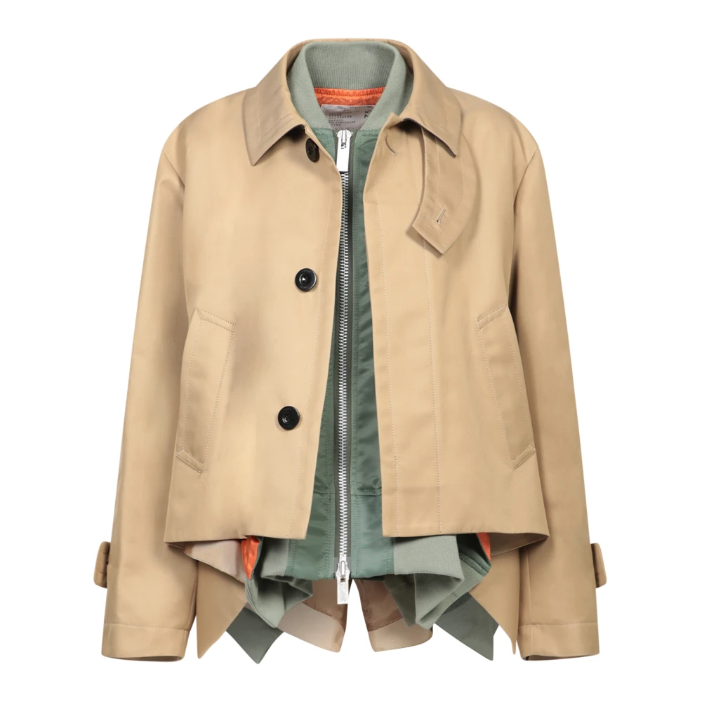 Sacai Beige Jas met Ritssluiting Beige Dames