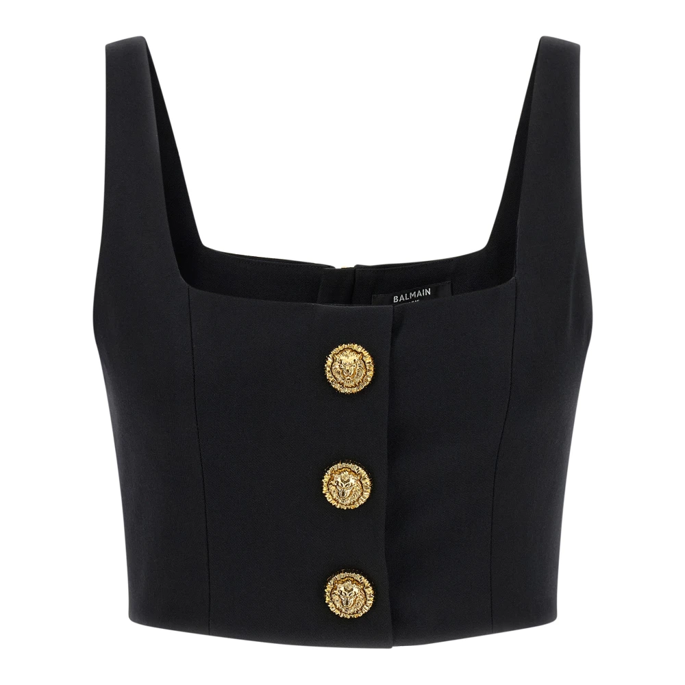Balmain Black Cropped Wool Top - Female - Sleeveless Tops - M - Tops