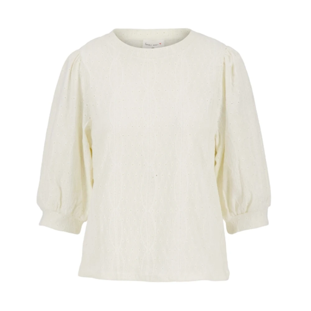 Zusss Korte Mouw Broderie Top White Dames