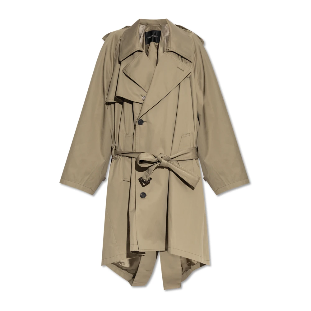 Balenciaga Women's Green Double-Breasted Trench Coat With Belt - Trench Coats - Xs - Coats