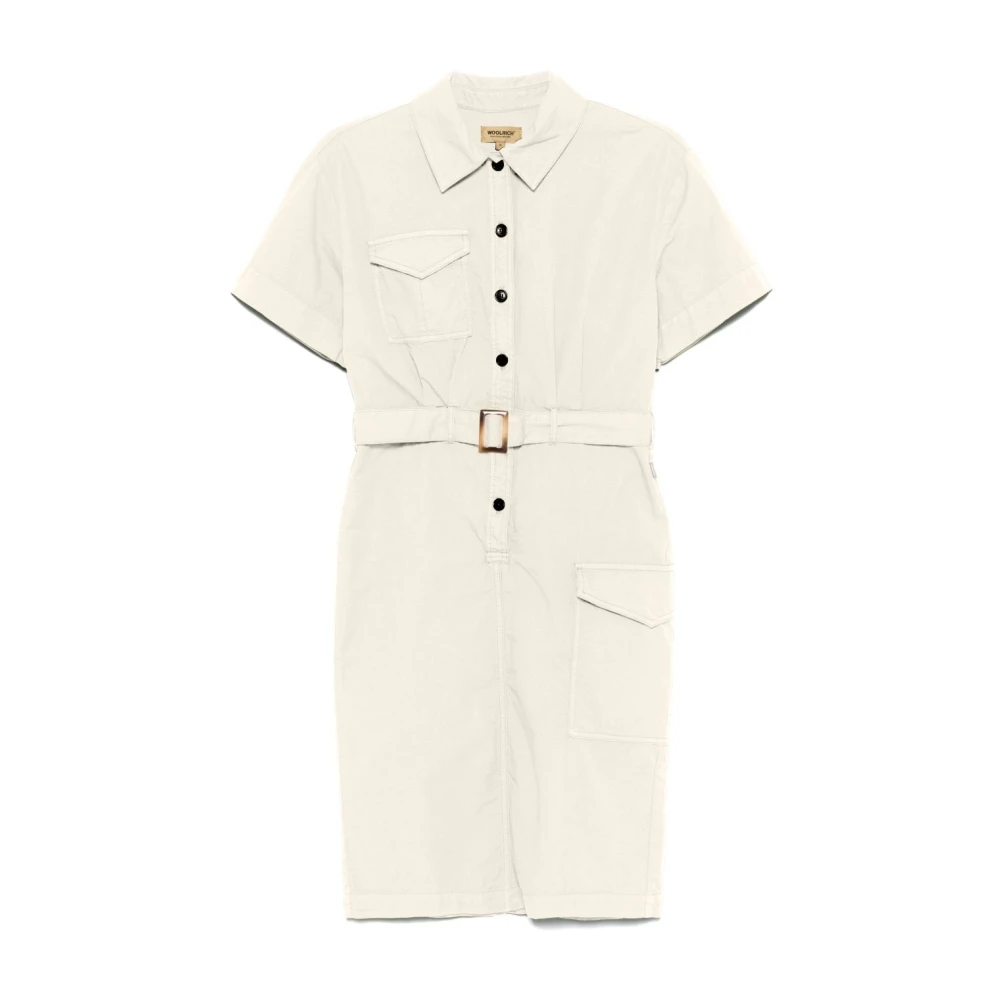 Woolrich Beige Jurk met Knopen en Zakken Beige Dames