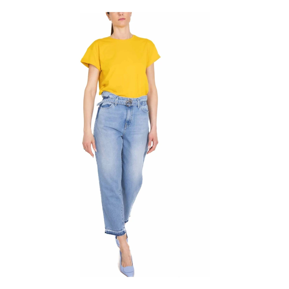 pinko Hoge Taille Mom Fit Jeans met Blauwe Riem Blue Dames