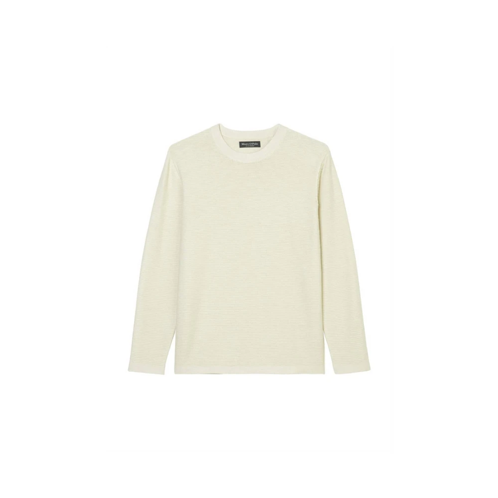 Marc O'Polo Crewneck Cotton Linen Rib Structu White Heren