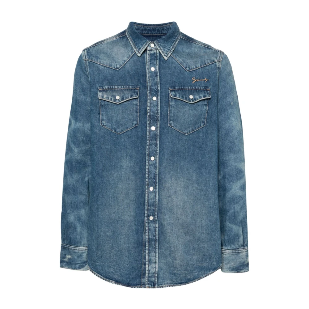 Givenchy Denim overhemd met geborduurd logo Blue Heren