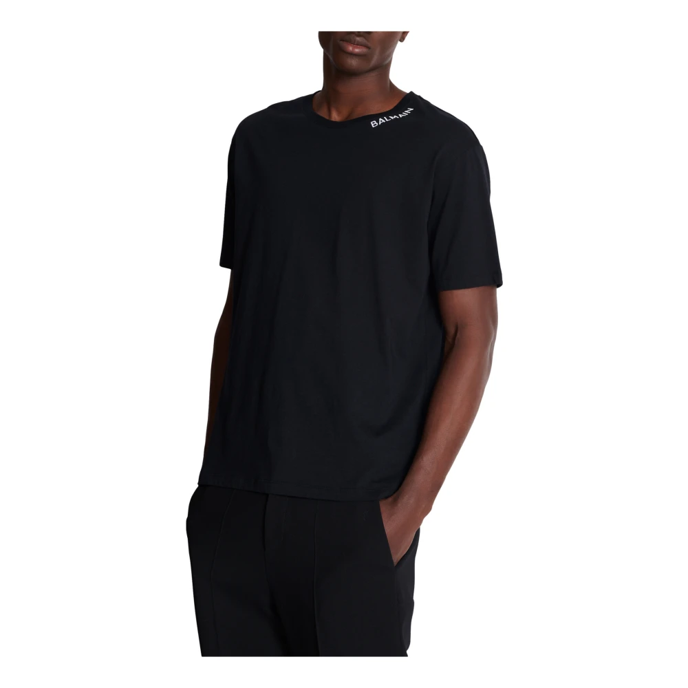 Balmain T-shirt met borduursel op de halslijn Black Heren
