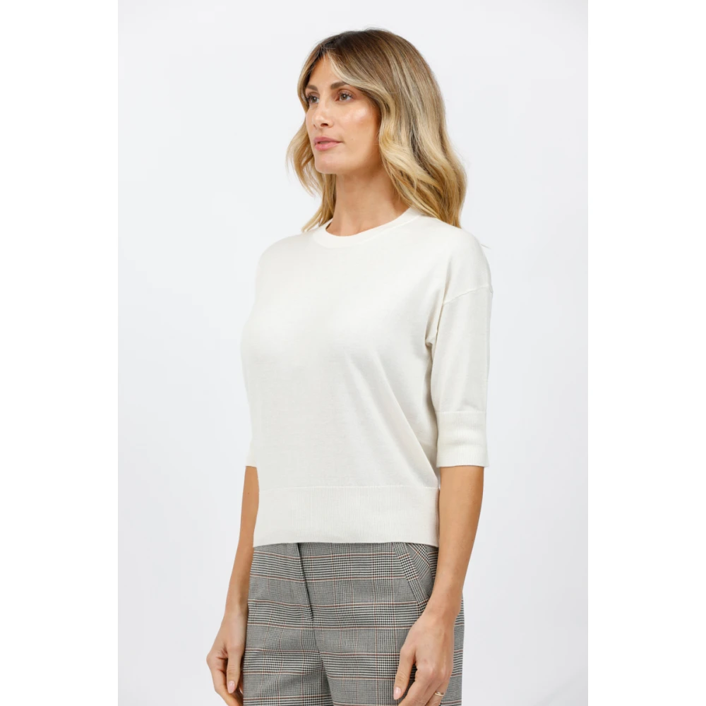 Alpha Studio Zijden en kasjmier top met driekwart mouwen White Dames