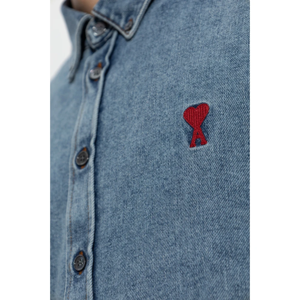 Ami Paris Denim shirt met logo Blue Heren