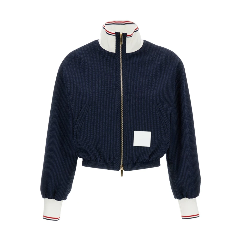 Thom Browne Women's Blue Short Seersucker Wool Jacket - Bomber Jackets - M - Jackets