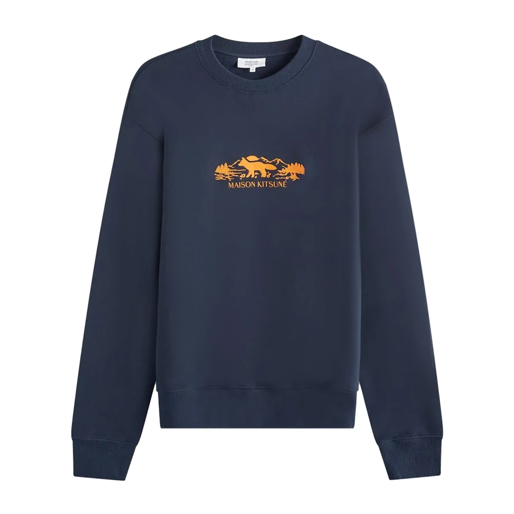 Maison Kitsuné Geborduurde katoenen sweatshirt met ronde hals Blue Heren