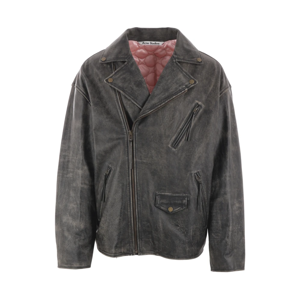 Acne Studios Zwarte Bikerjas Vintage Stijl Black Heren