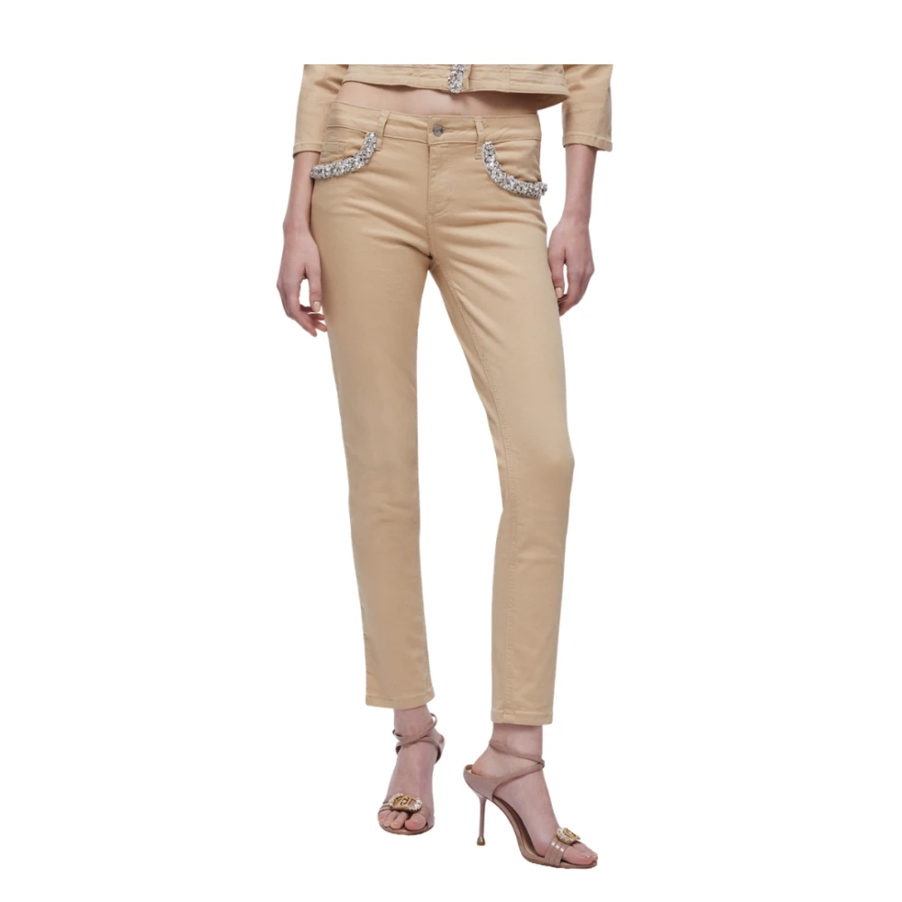 Liu Jo Kvinno Beige Byxor Dam, W30, Skinny Byxor Med Juveldekorationer