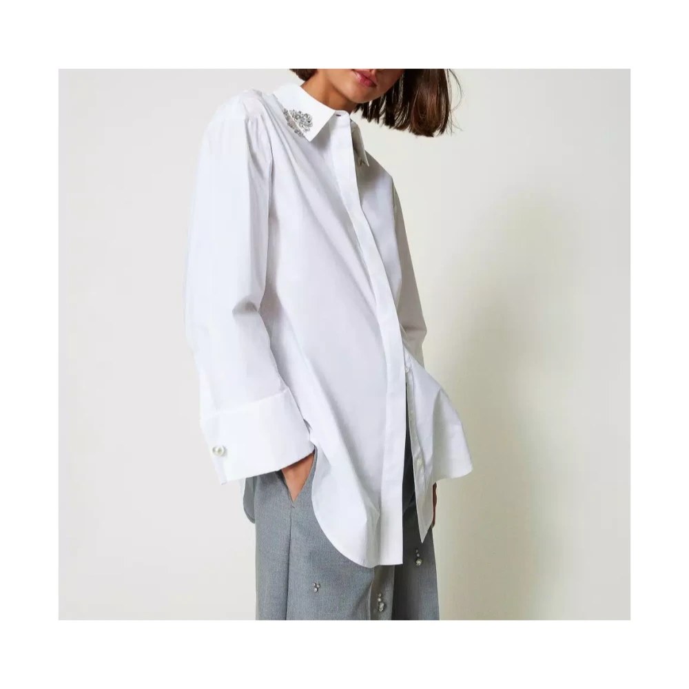 Twinset Geborduurde Poplin Overhemd White Dames