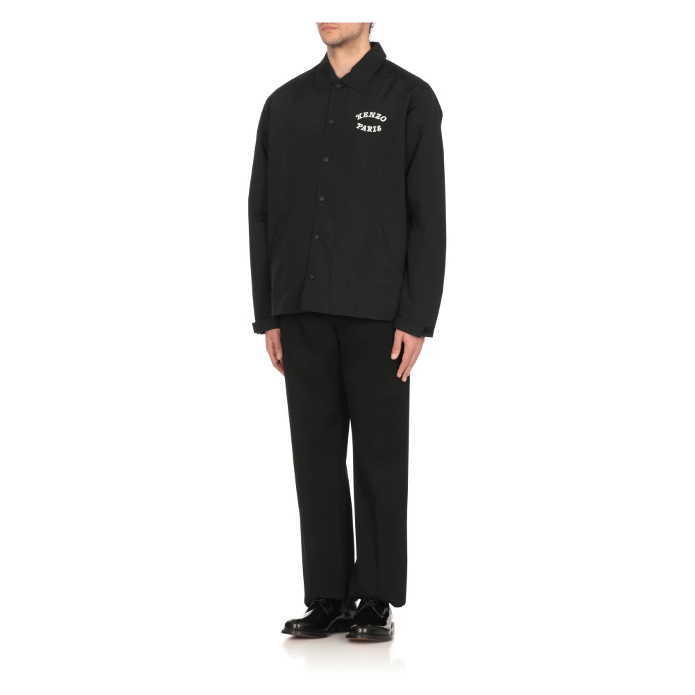 Kenzo Zwarte Jas met Kraag en Logo's Black Heren