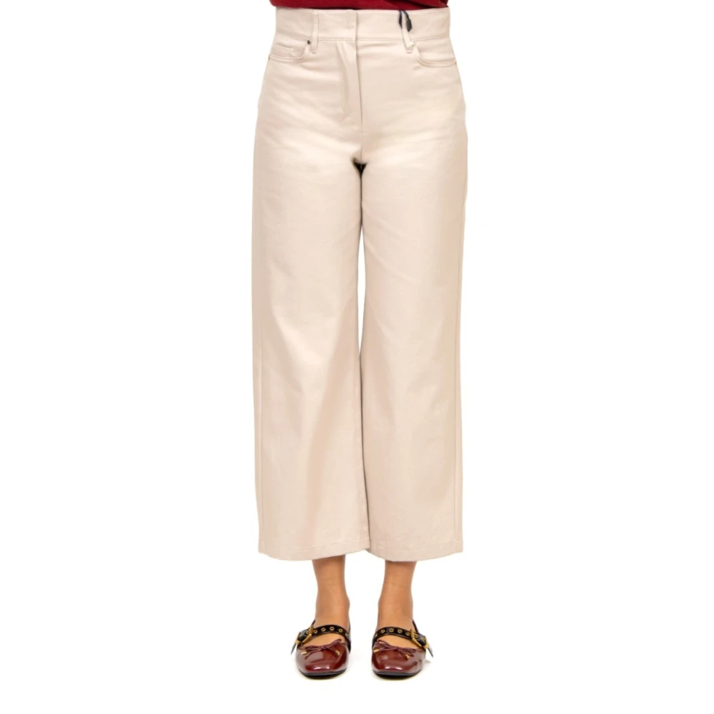 Max Mara Beige Katoenen Wijde Pijp Broek Beige Dames
