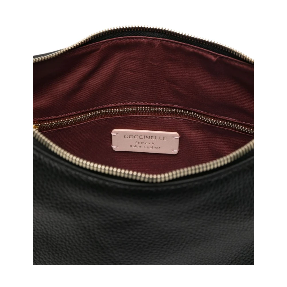 Coccinelle Zwarte leren schoudertas met rits Black Dames