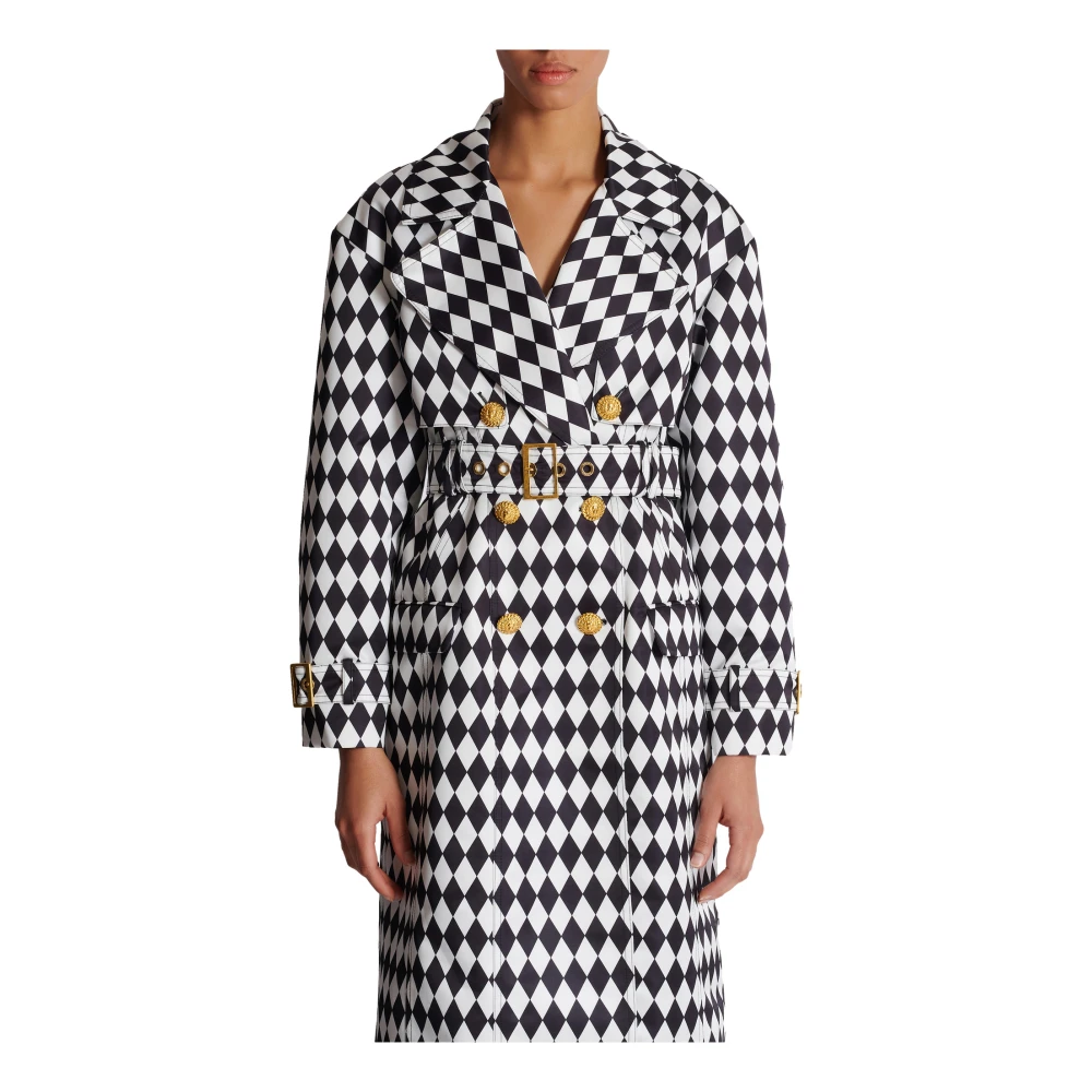 Balmain Trenchcoat met diamantprint en ceintuur Black Dames