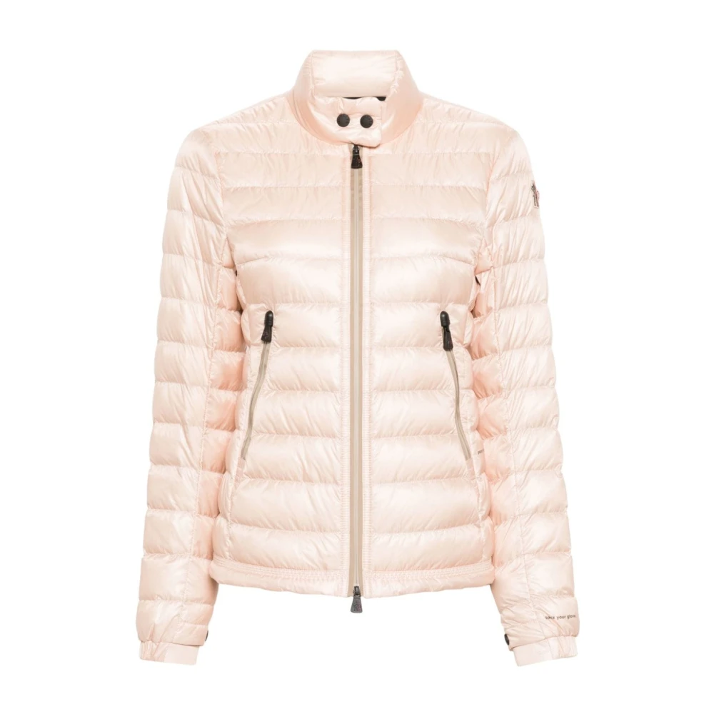 Moncler Gevoerde Beige Jas met Logoprint Pink Dames