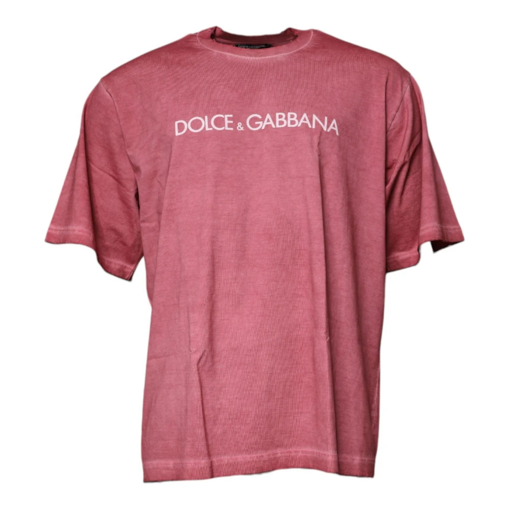 Dolce & Gabbana Men's Pink T-Shirts, 3XL, Logo Print Crew Neck T-Shirt