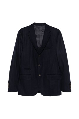 robe-bleue-en-laine-rayures-boutonniere