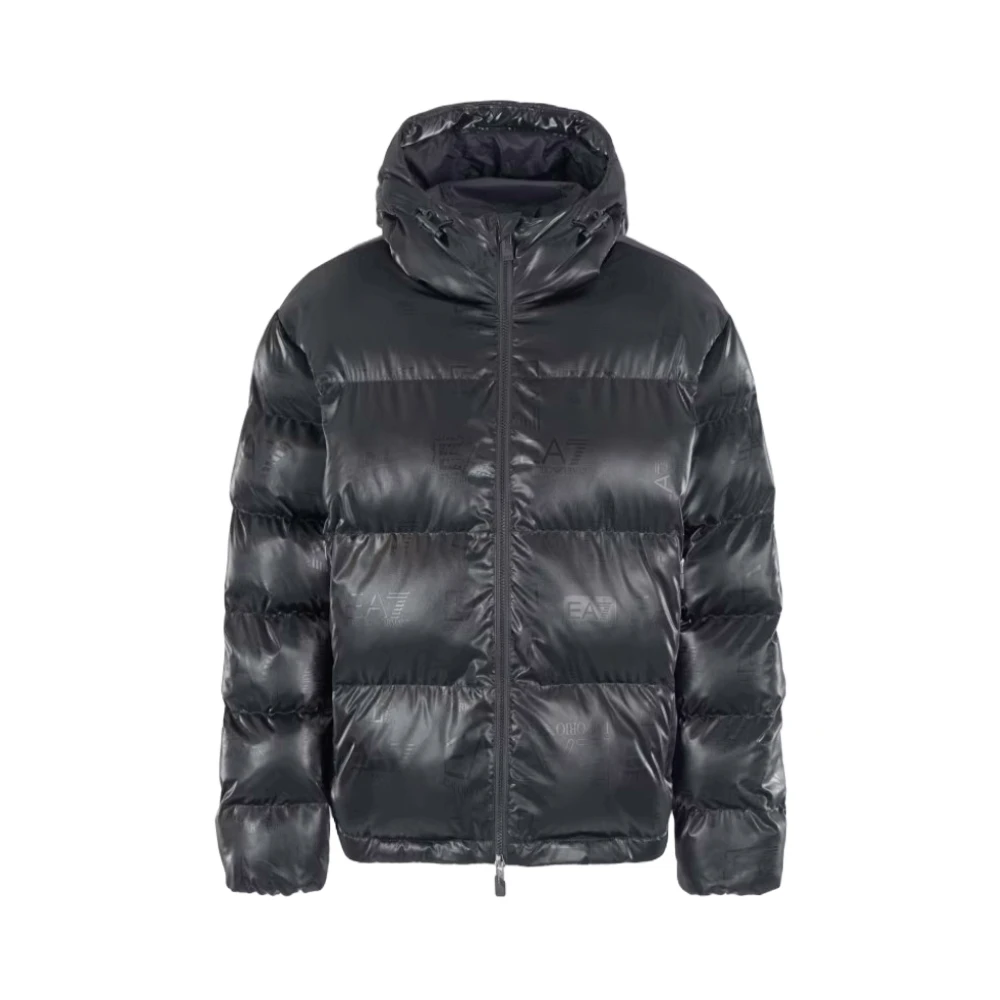 Emporio Armani EA7 Zwarte Jassen met Capuchon en Logoprint Black Heren