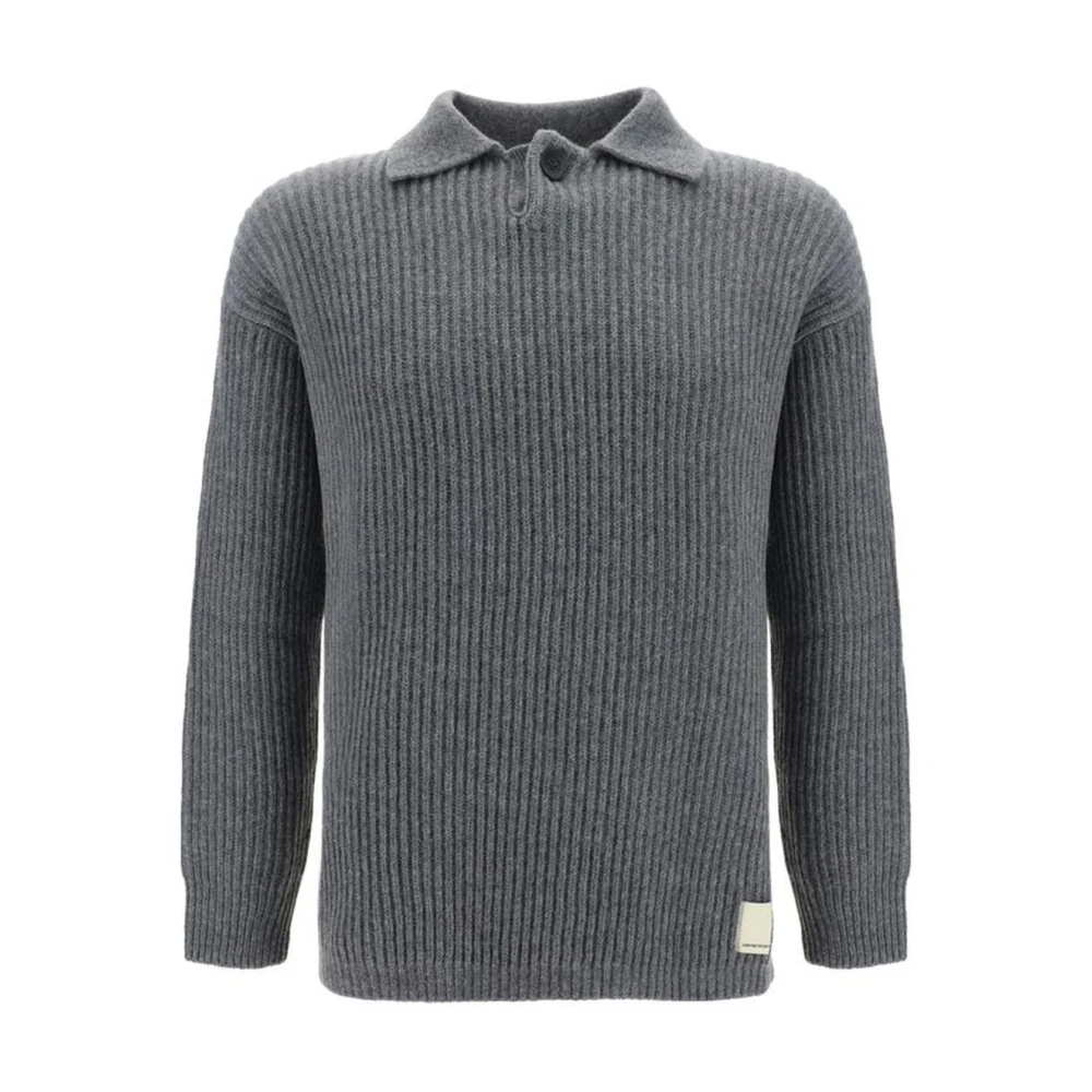 Emporio Armani Monogram Patch Ribgebreide Wollen Trui Gray Heren