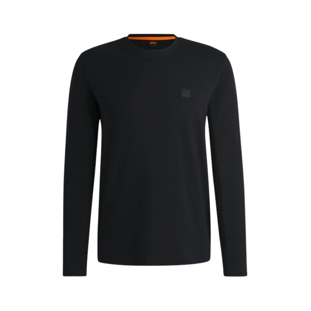 Boss Uomo Nero Maglia A Maniche Lunghe In Cotone Con Patch Con Logo - Immagine 4