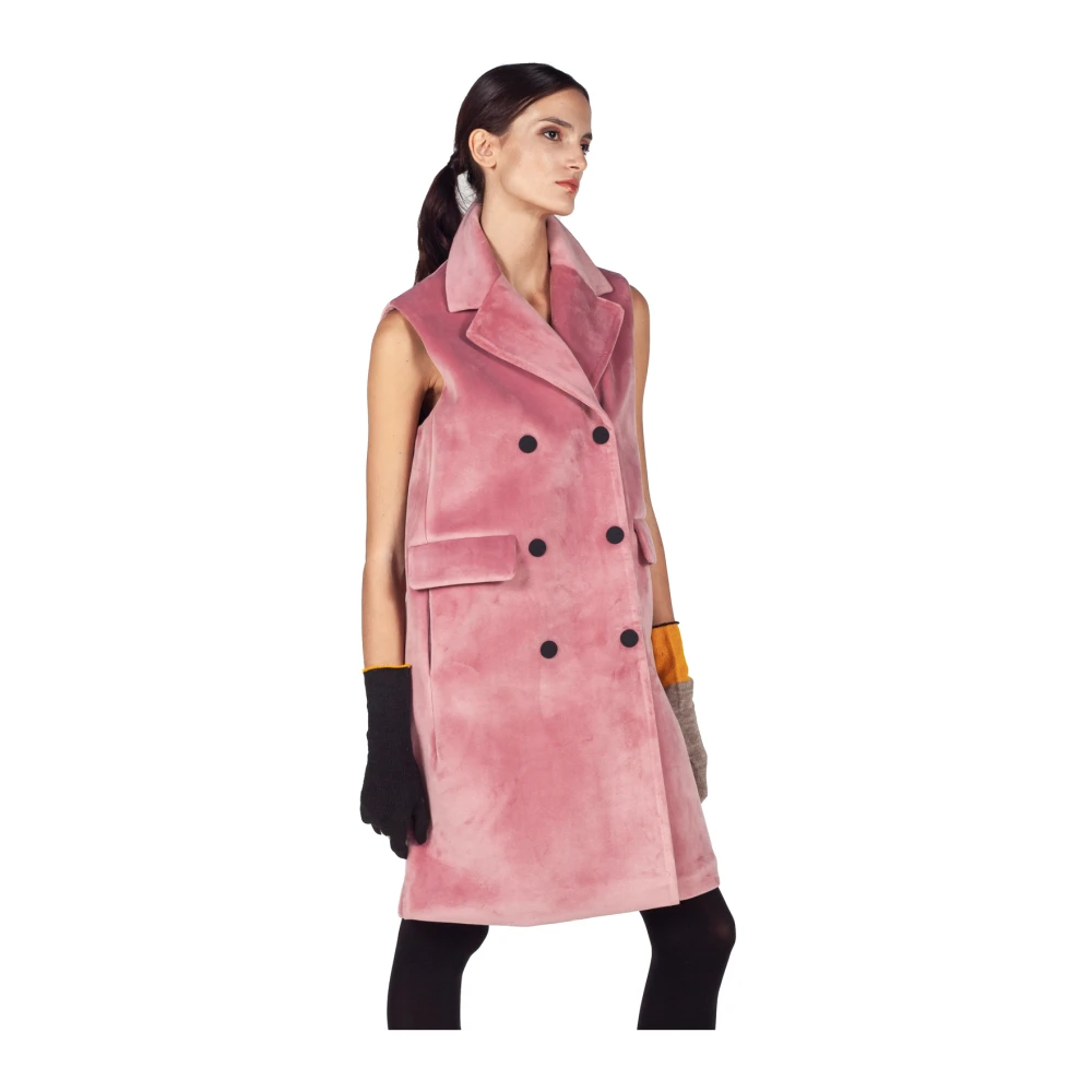 RRD Velvet Neo Mouwloze Double-Breasted Lange Jas Pink Dames