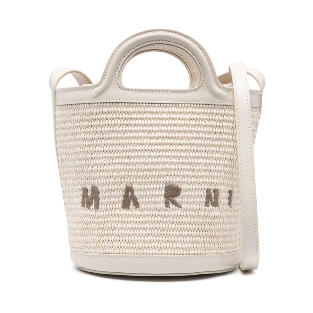 Marni Women's White Handbags, One Size, Leather Bucket Bag With Embroidered Logo
