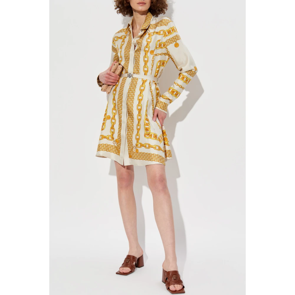 Versace Jurk met gouden ketting strepen print Yellow Dames