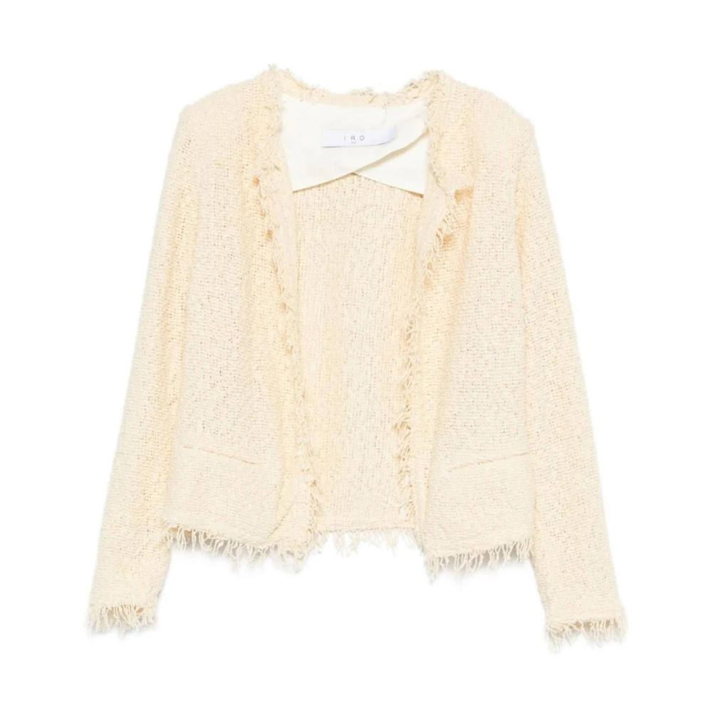 Iro Women's Yellow Tweed Jackets, S, Textured Bouclé Collarless Jacket