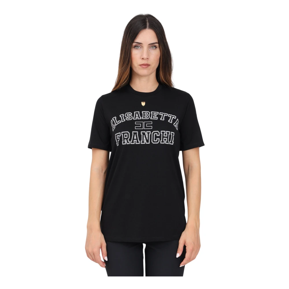 Elisabetta Franchi Logo Patch Katoenen T-shirt Black Dames