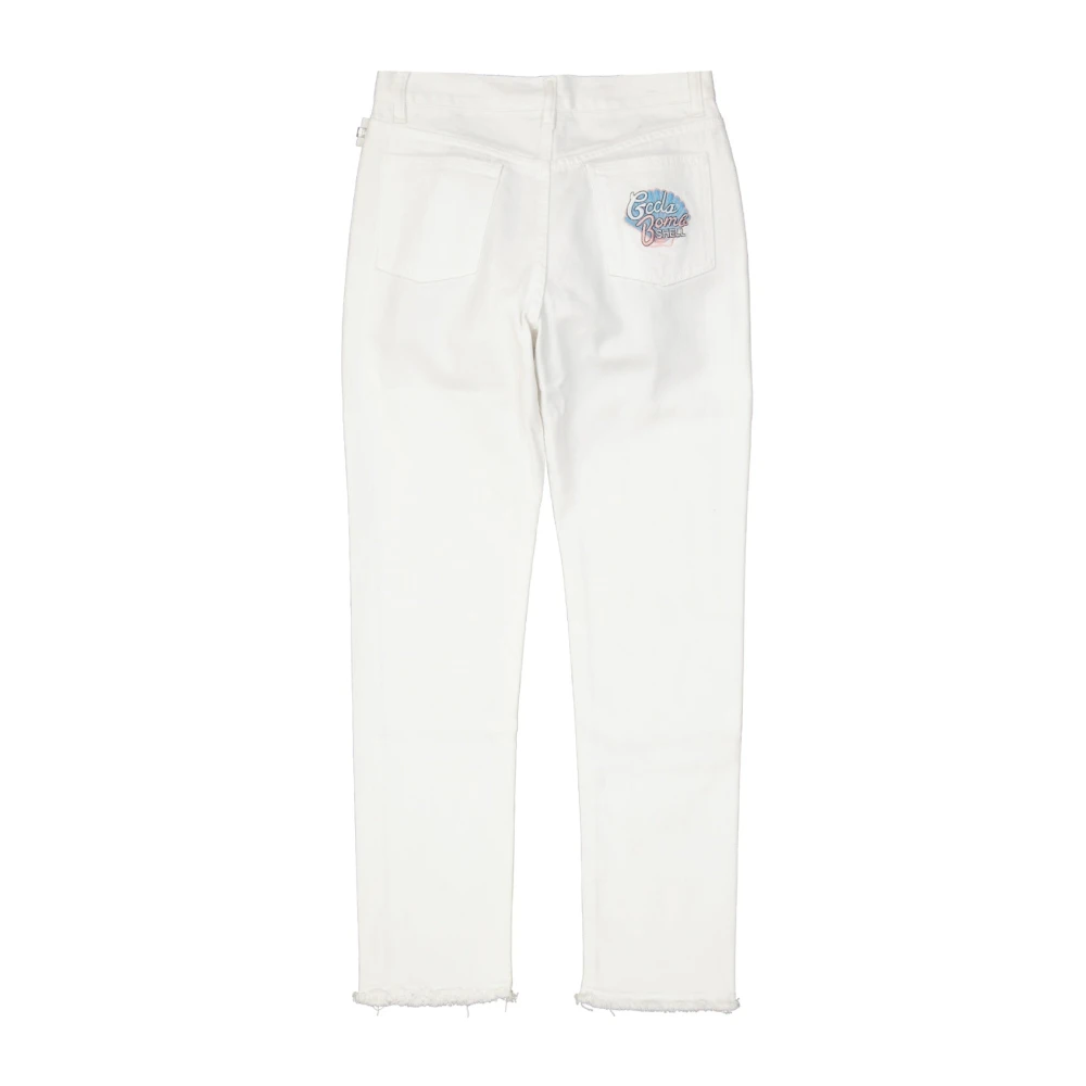 Gcds Witte Jeans met Franje Afwerking en Geborduurde Details White Dames