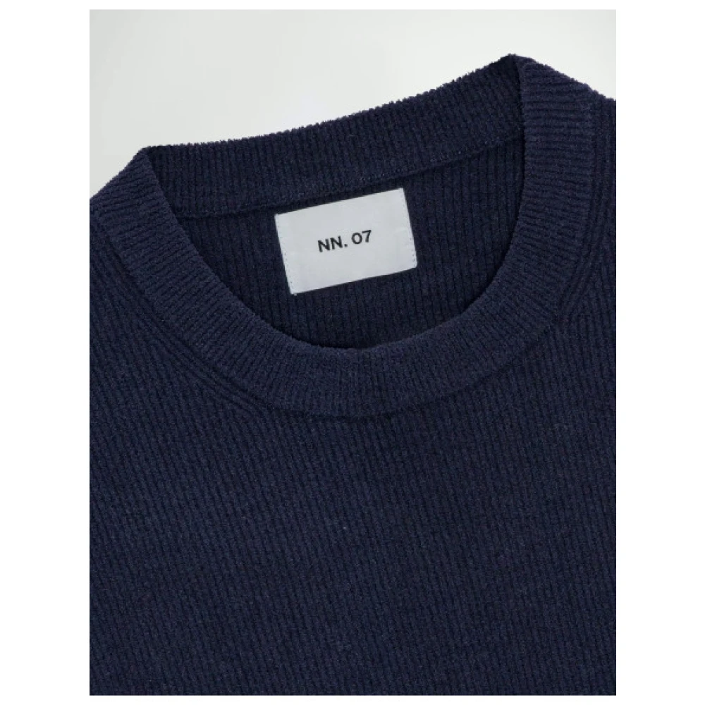 Nn07 Ribgebreide Pullover met Ronde Hals Blue Heren