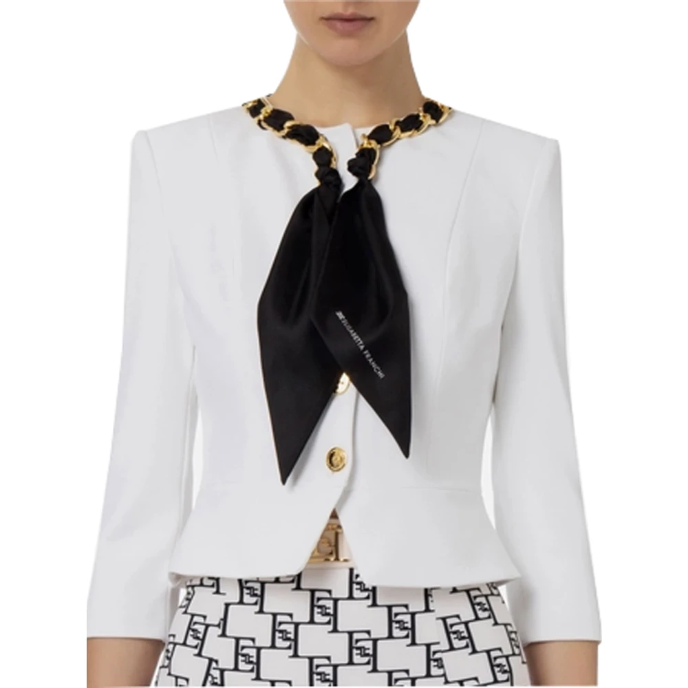 Elisabetta Franchi Polyester blazer met kettingaccessoire White Dames