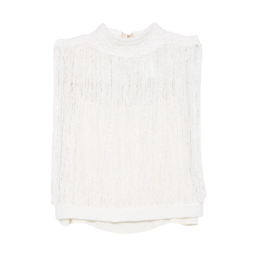 Fabiana Filippi White Sleeveless Tops, Female, M, Fringe Halterneck Top