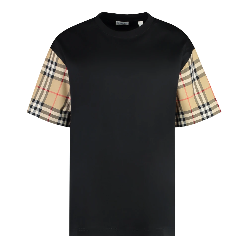 Burberry Katoenen Crew-neck T-shirt Geribbelde Halslijn Black Dames